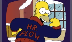 Homer con su chaqueta de Mr. Plow