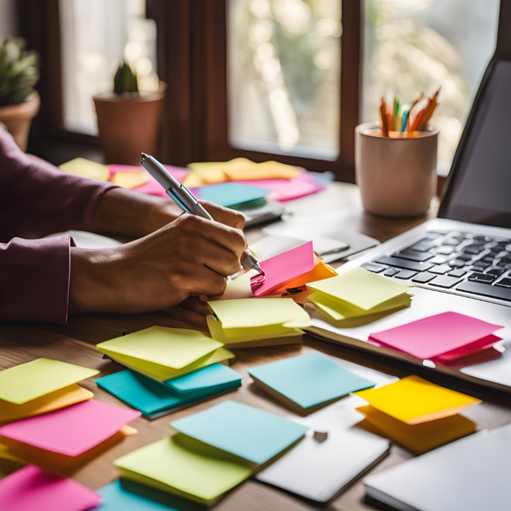 Apuntes del máster en Post-it para compaginar un máster con prácticas